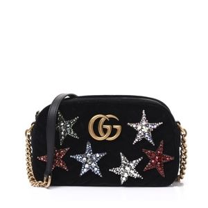 Authentic Gucci Small GG Marmont Crystal-Star Velv